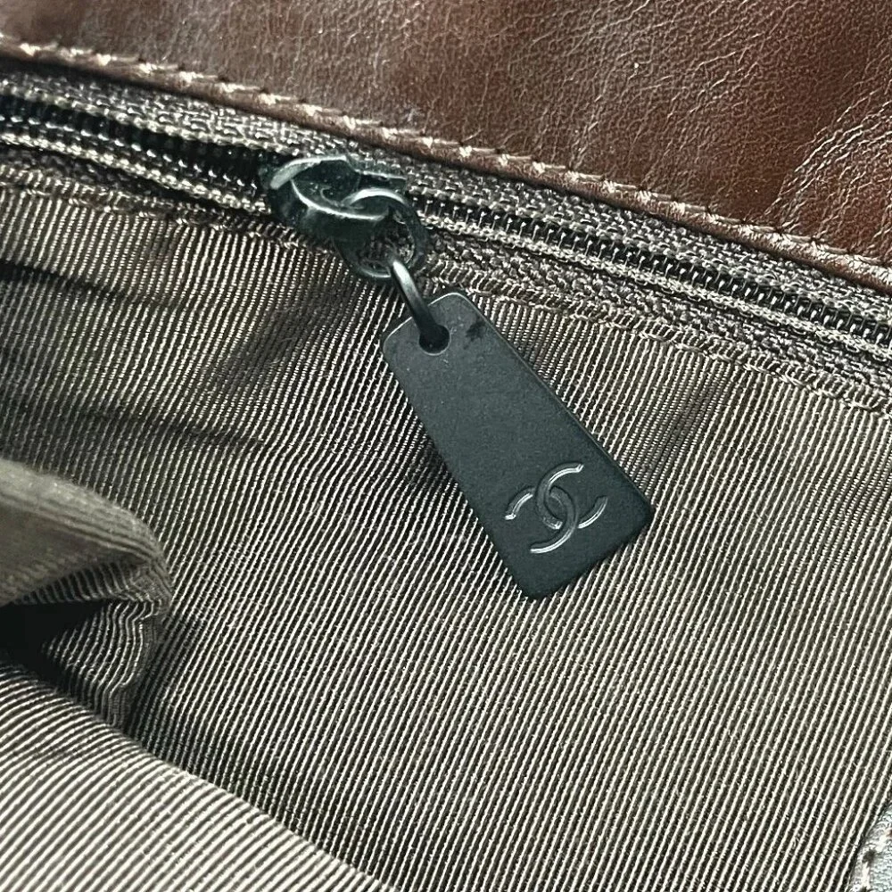 CHANEL Logo Sacosh Shoulder Bag Lambskin Leather Brown - Picture 11 of 13